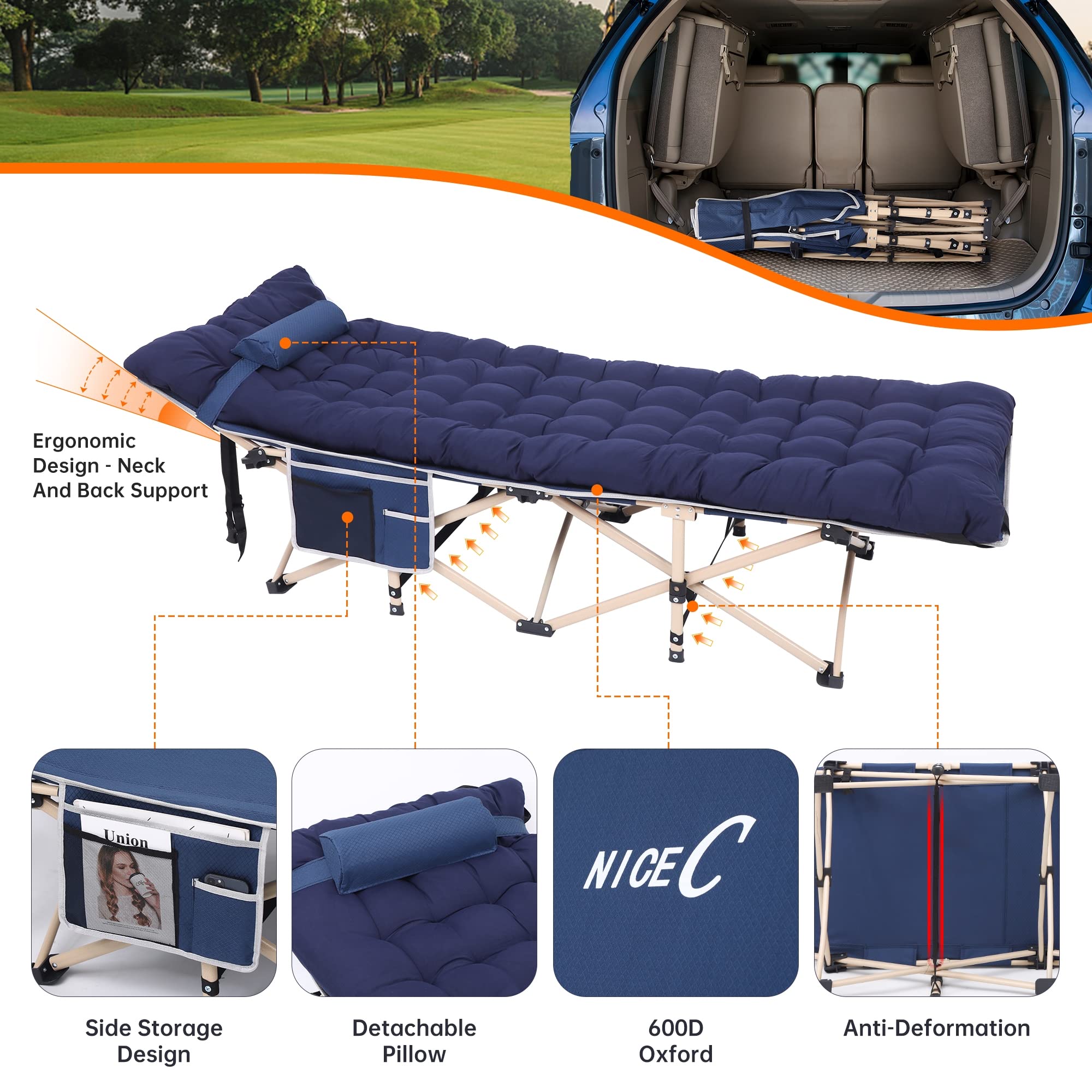 Camping Cots with Removable Mattress, Lounge Chair, Cot for Adults