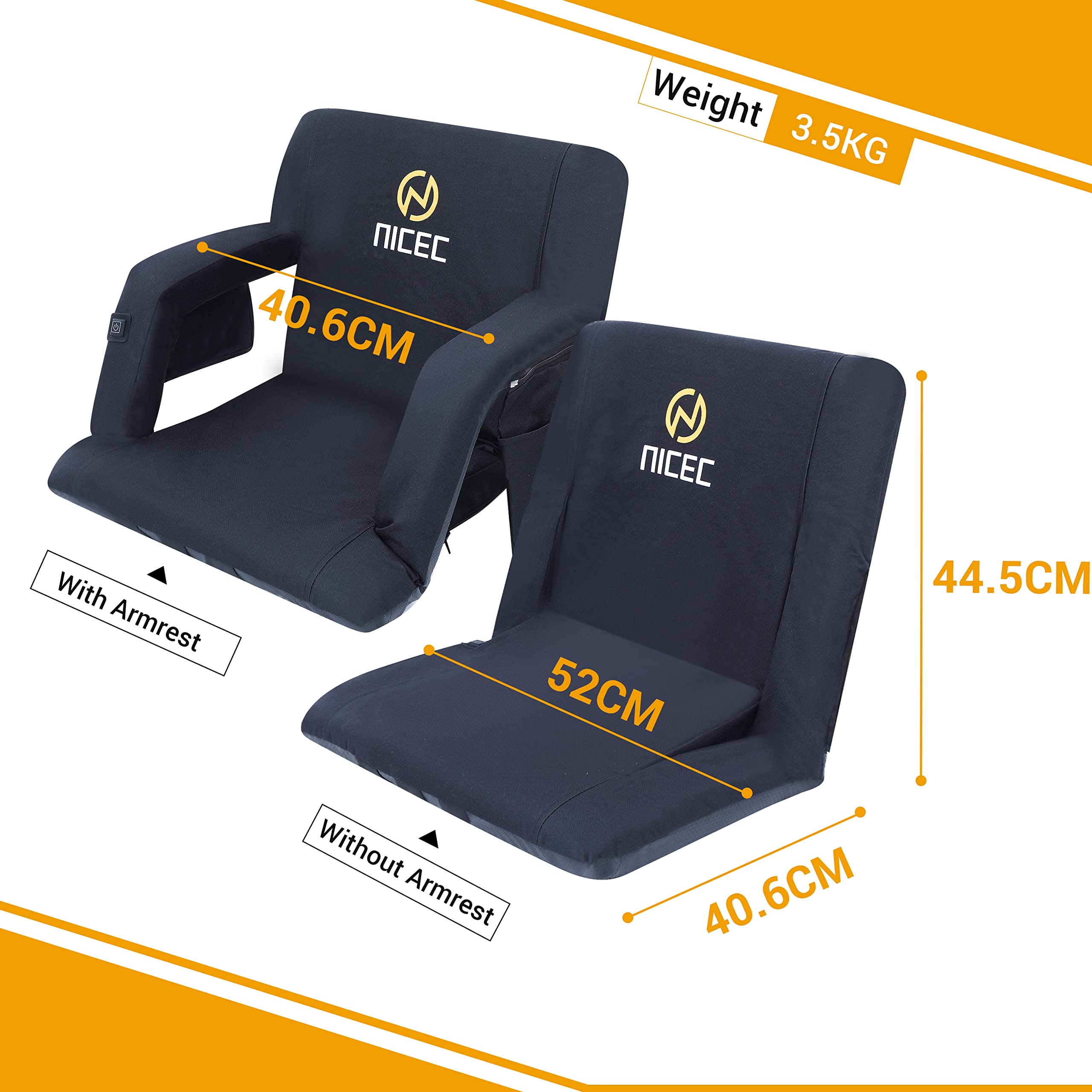 【open box】Heated Bleacher Seat, 5 Reclining Positions Waterproof Cushion