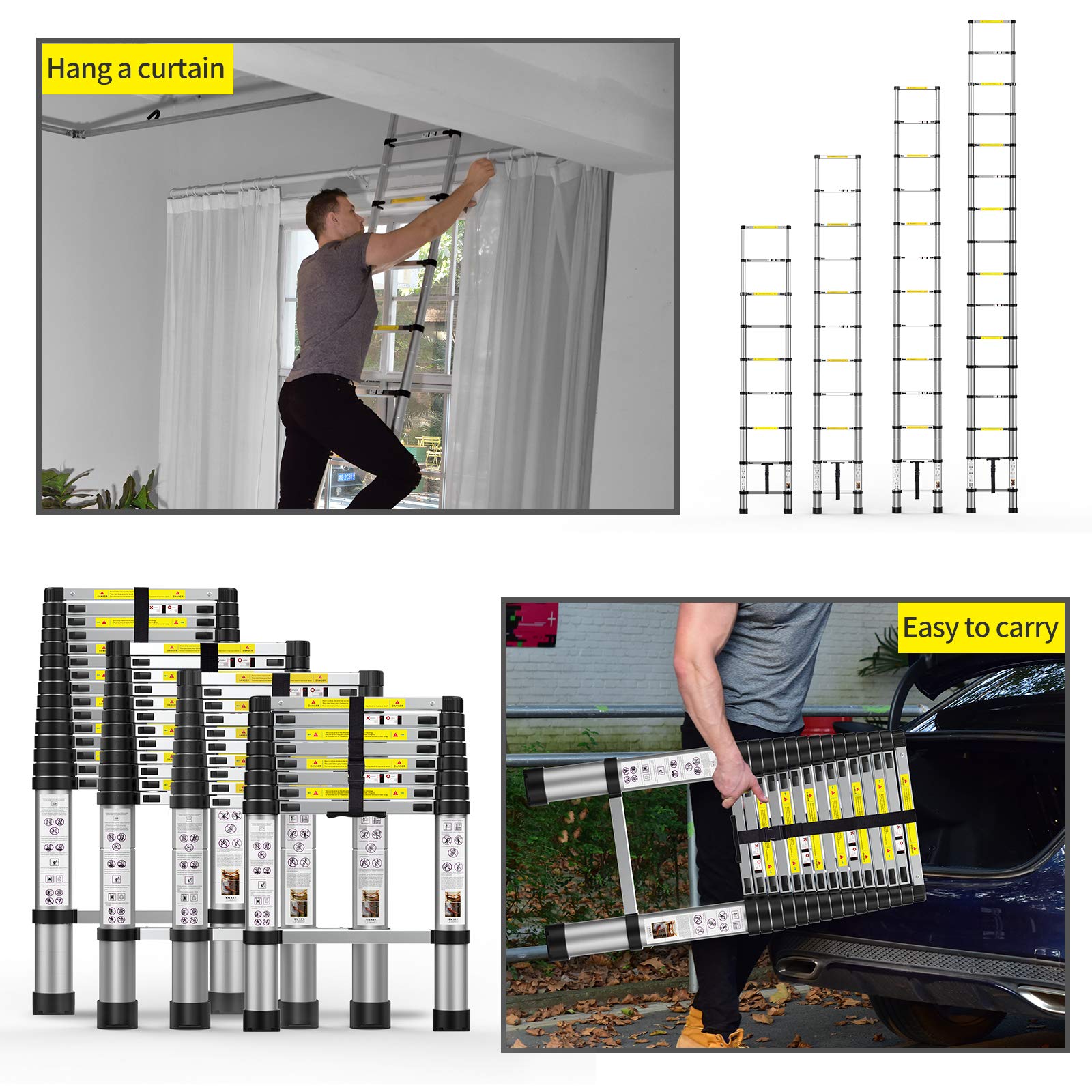 telescopic ladders 12ft, 16ft,23ft wgt capacity 150kg