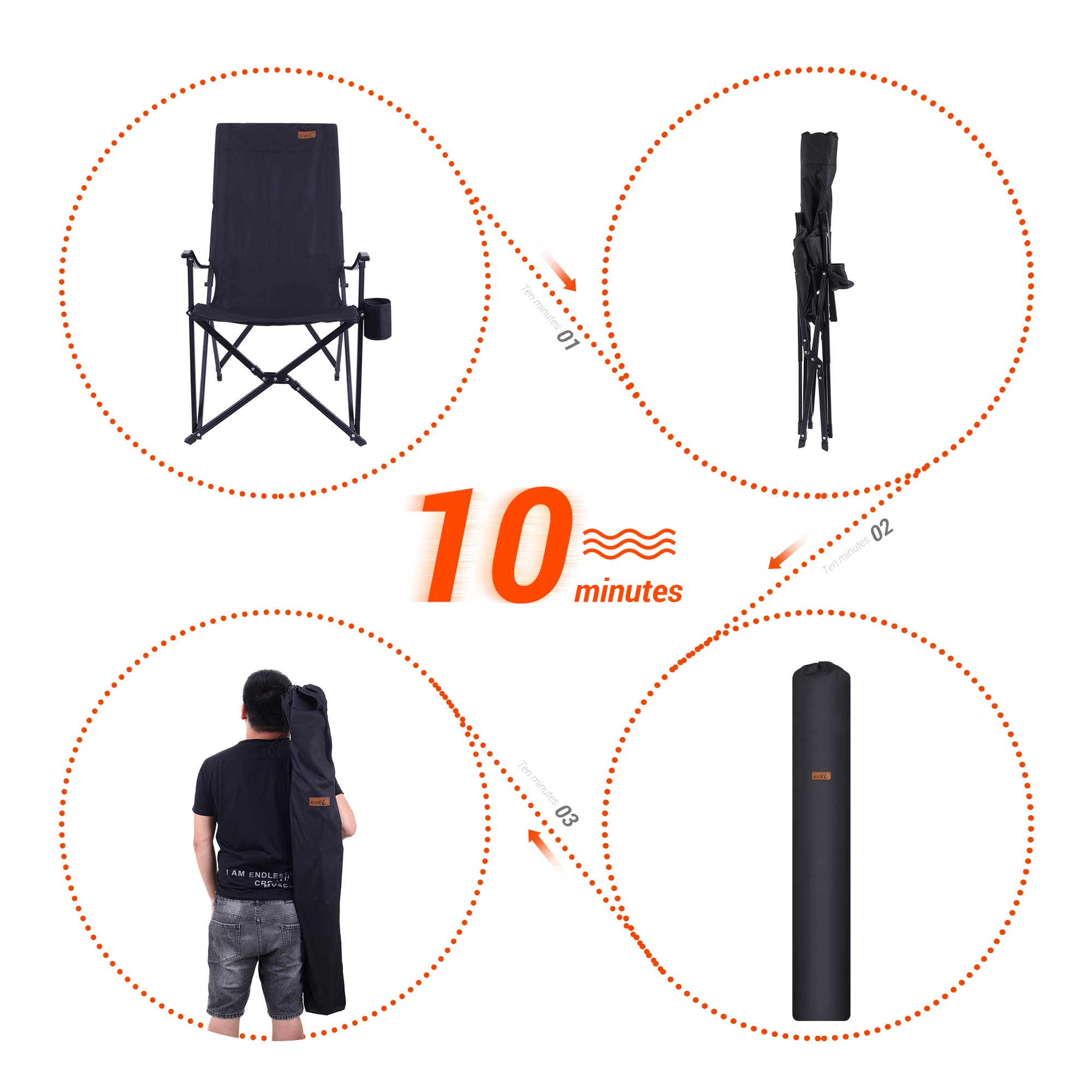 【open box】Camping Chair,  Folding Chair, High Back Camping Chair, Lightweight with Cup holder & Carry Bag