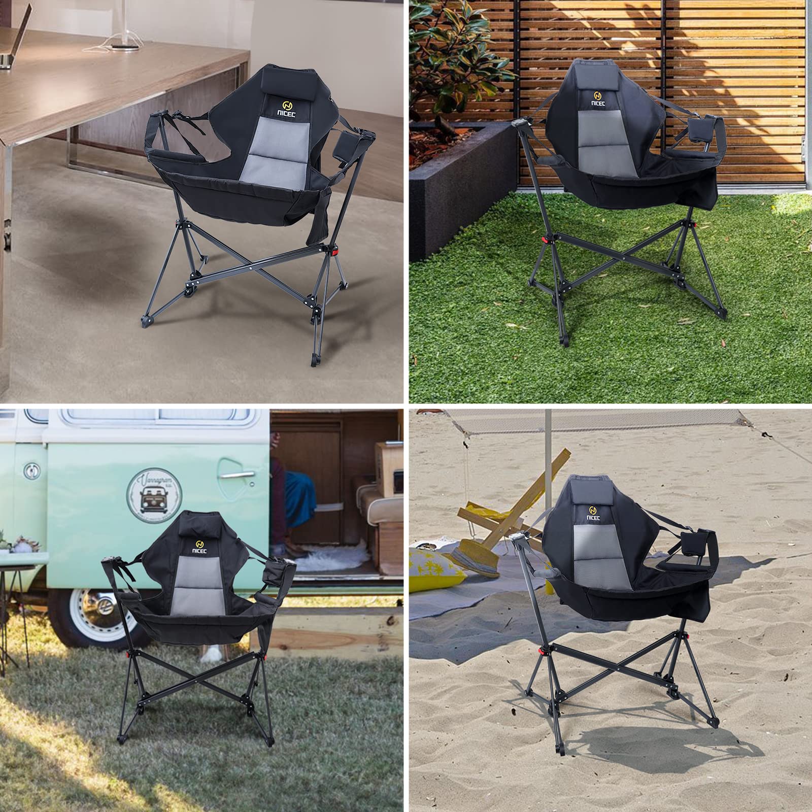 Hammock Camping Chair, Swing Chair, Folding Rocking Chair, Camping Chair, High Back with Stand