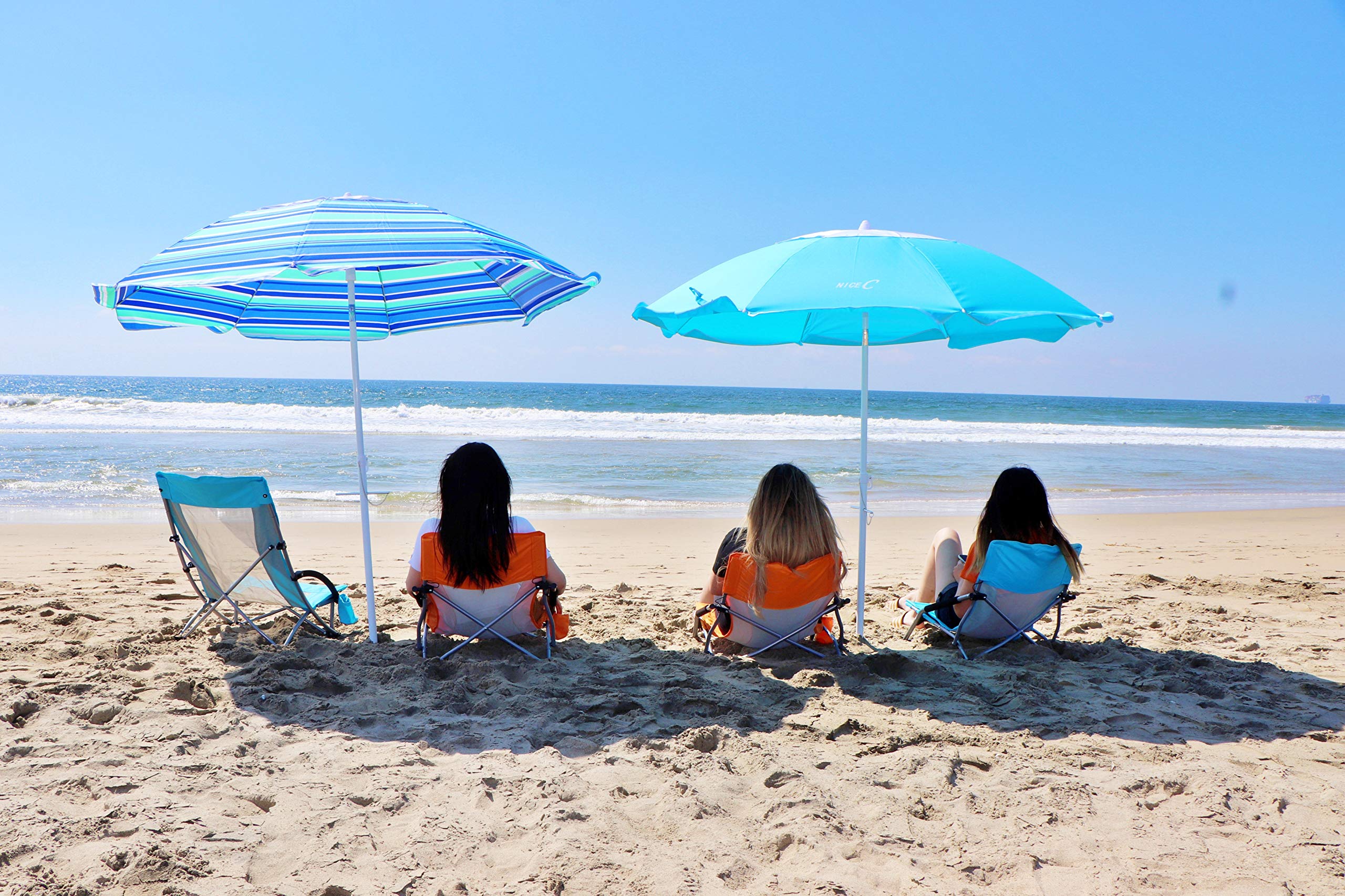 Beach Umbrella with Sand Anchor, 6.5ft Portable Adjustable Tilt with Sand