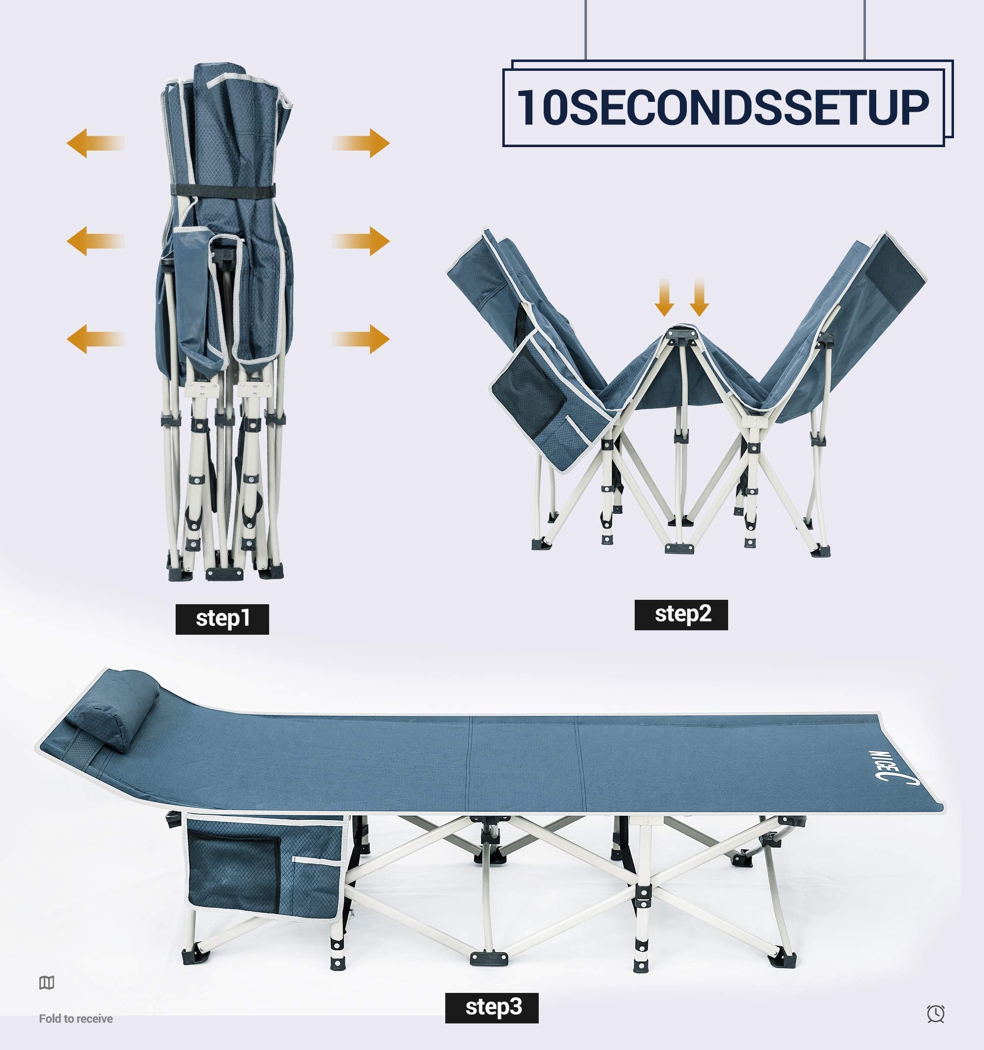 NiceC Camping Cot, Lit De Camp, with Pillow