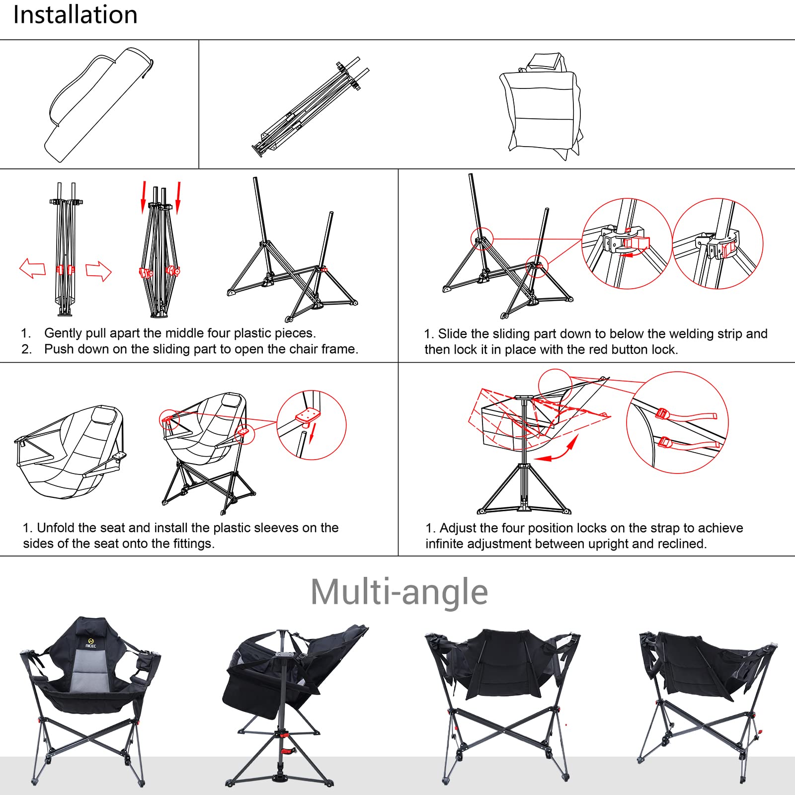 Hammock Camping Chair, Swing Chair, Folding Rocking Chair, Camping Chair, High Back with Stand