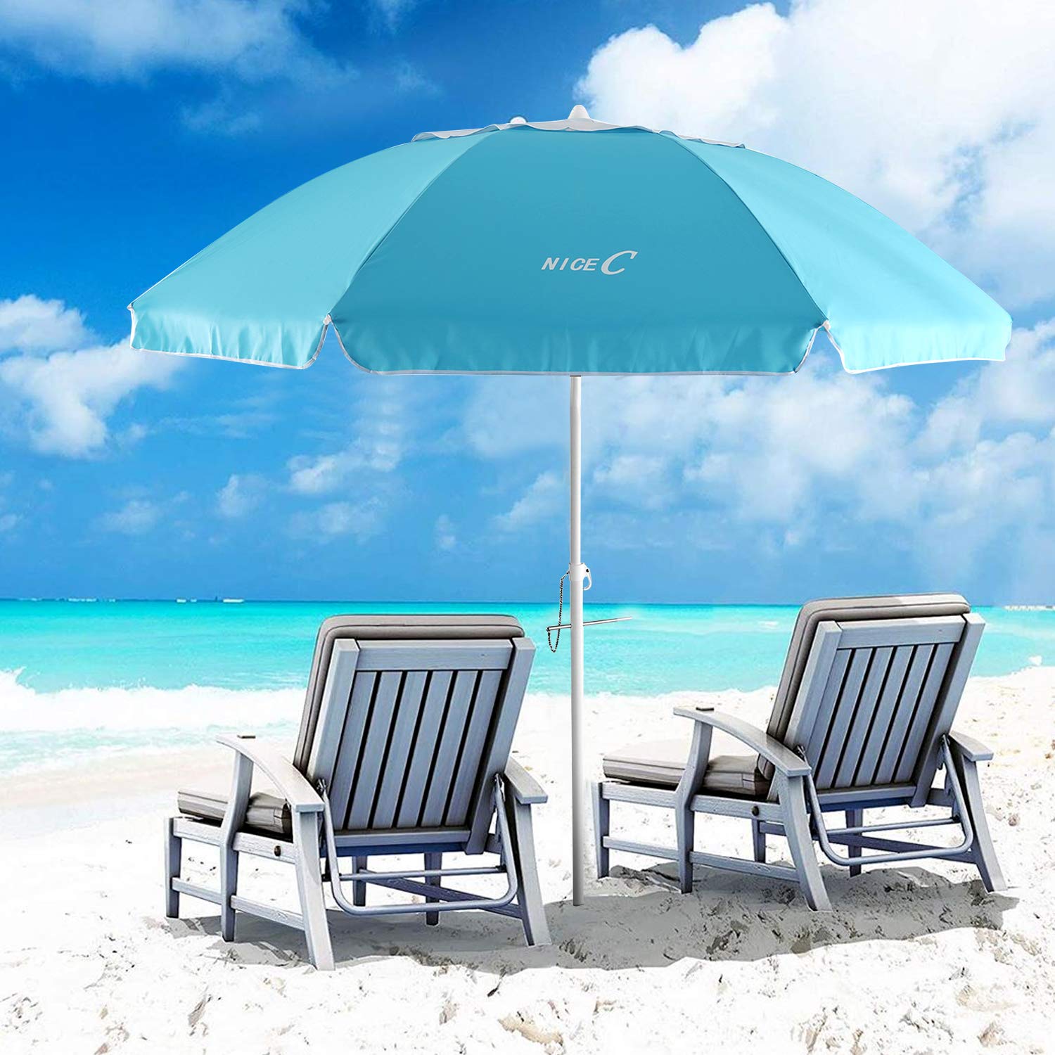 Beach Umbrella with Sand Anchor, 6.5ft Portable Adjustable Tilt with Sand