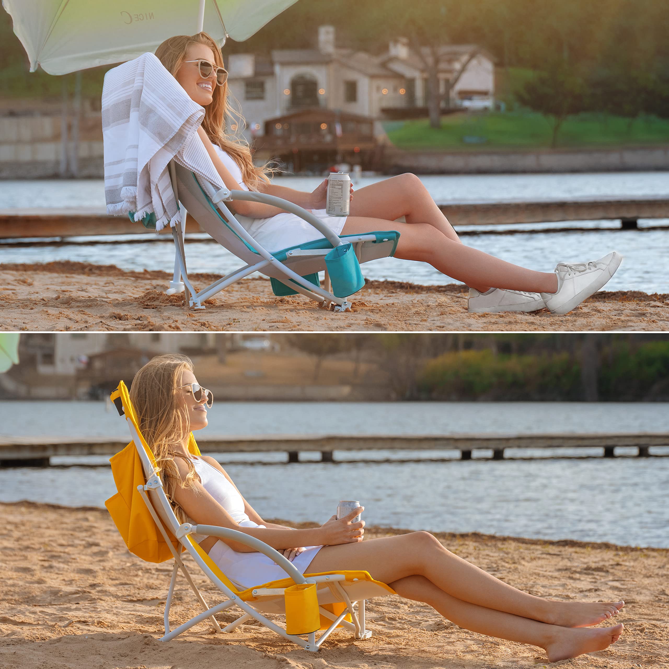 【open box】Beach Chair, Beach Chairs for Adults with Umbrella and Cooler