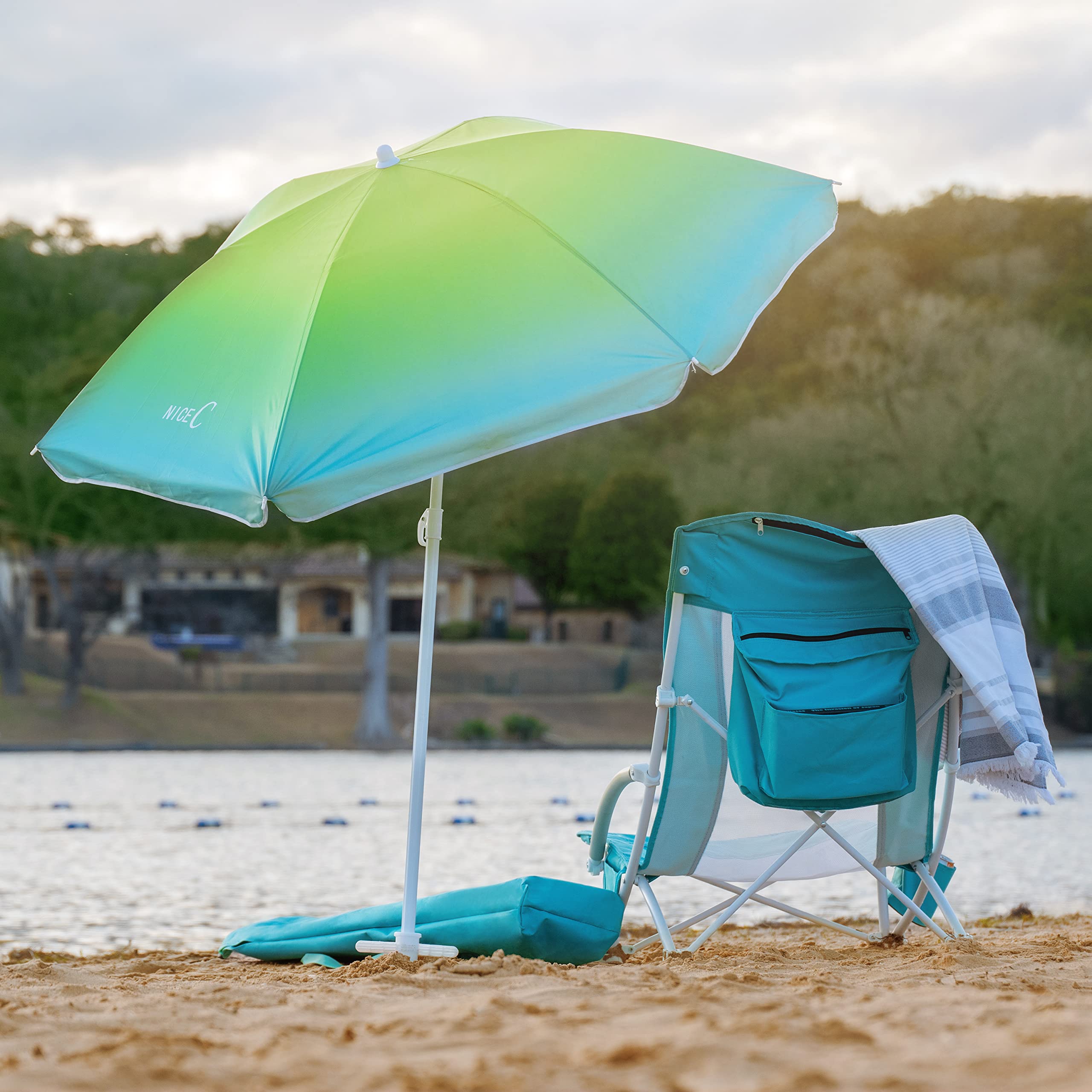 【open box】Beach Chair, Beach Chairs for Adults with Umbrella and Cooler